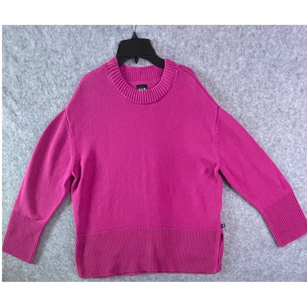 Gap Magenta Pink Ribbed Crewneck Sweater Long Sleeve Pullover Side‎ Slit Womens